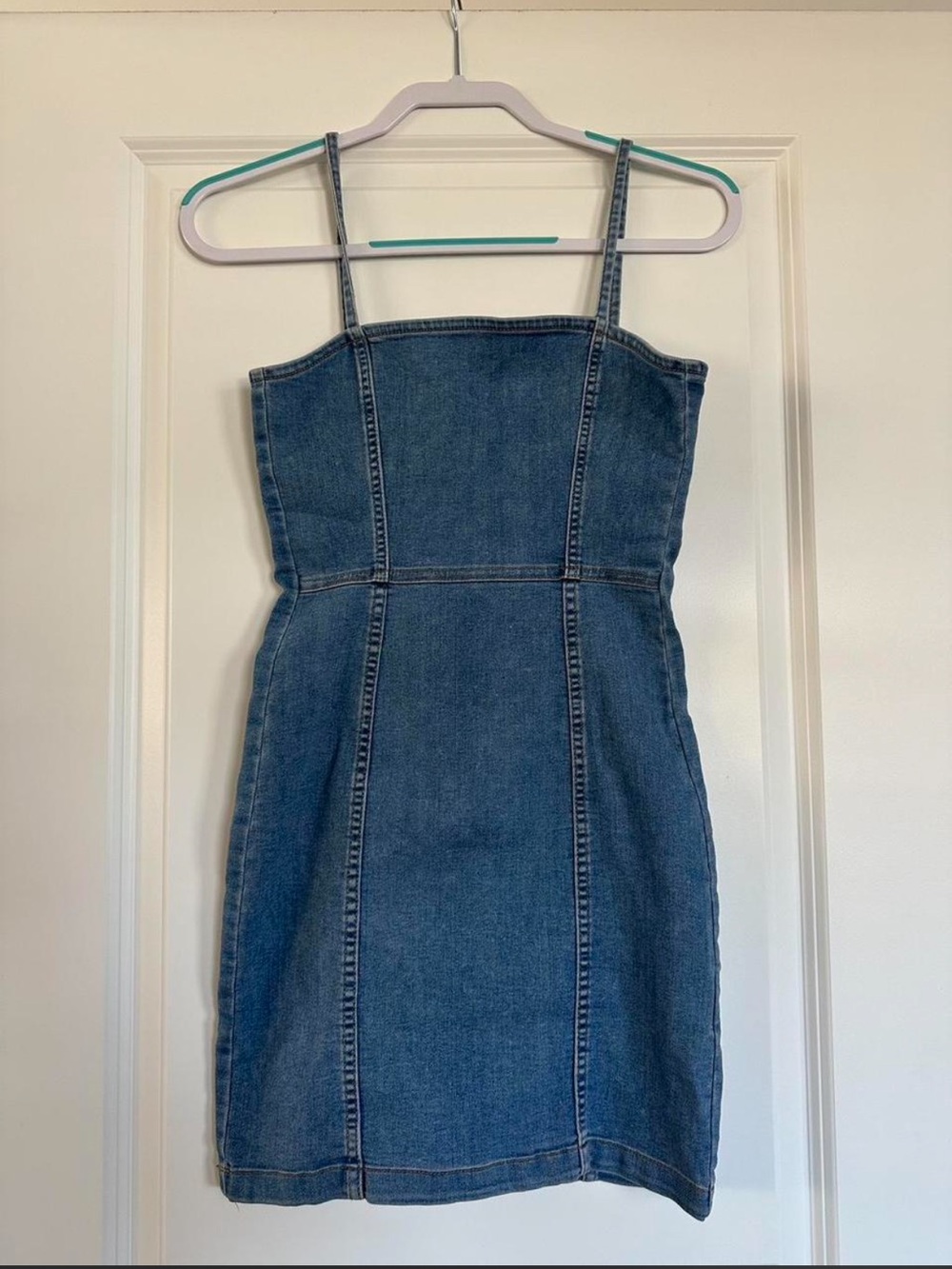 H&M Blue Denim Mini Dress with Slim Straps